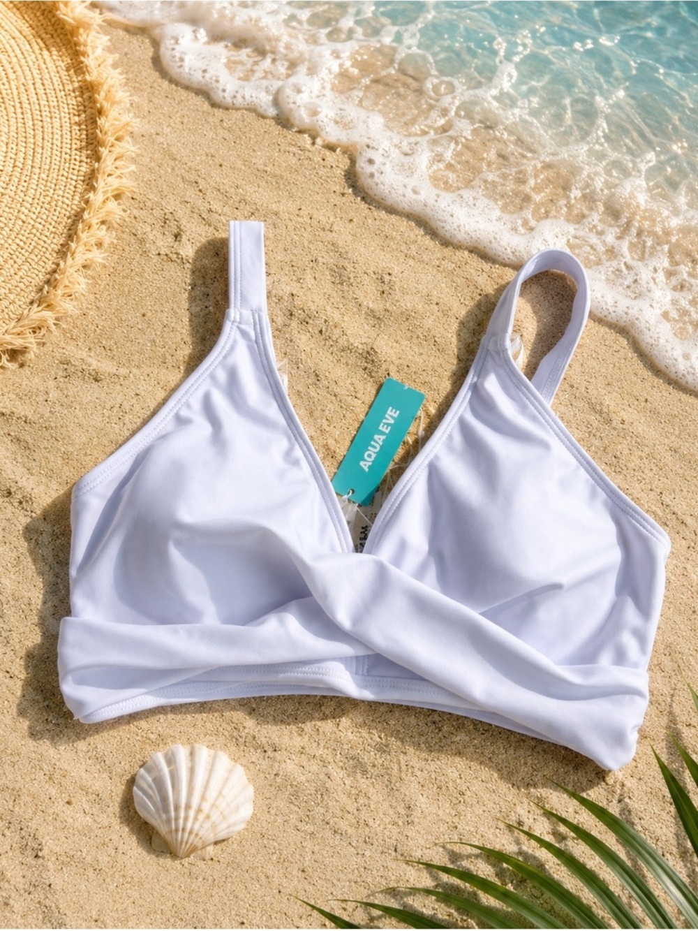 Aqua Eve White Twist Front Bikini Top Minimalist Swimwear NWT Medium